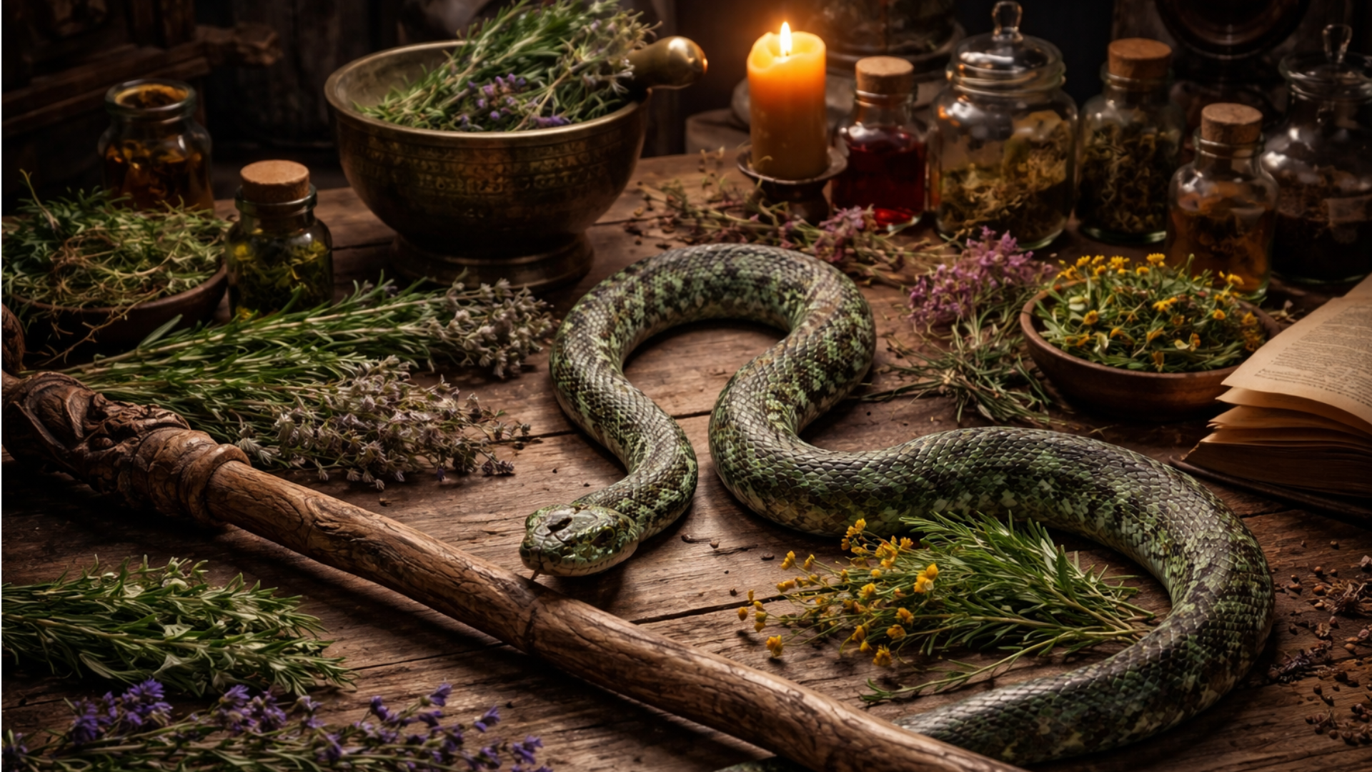 tavolo, bastone e serpente